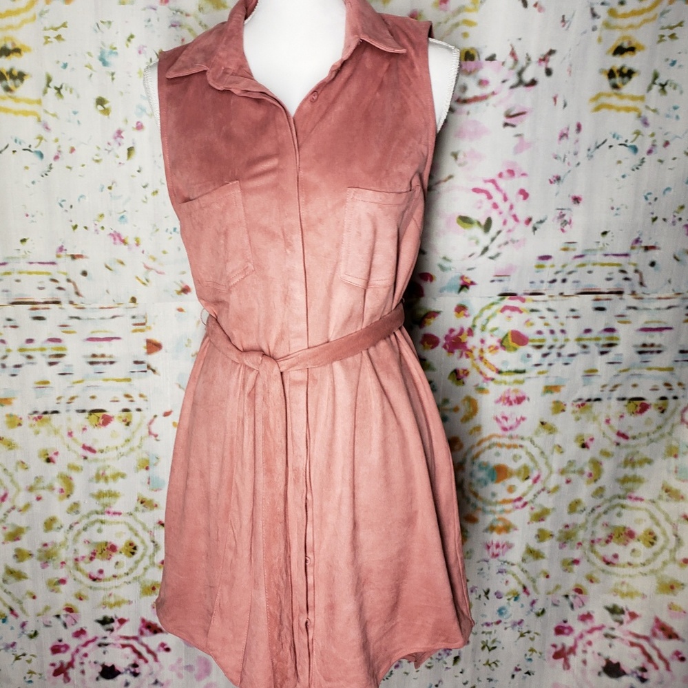 NWT Alya Francescas Faux Suede Blush Shirt Dress M